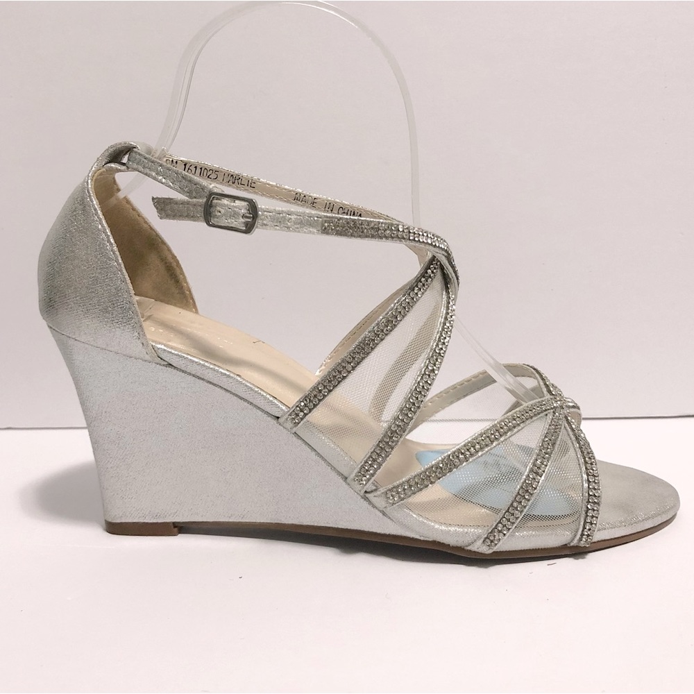 Silver Rhinestone Strappy Wedge Sandal - Women - Picture 3 of 15